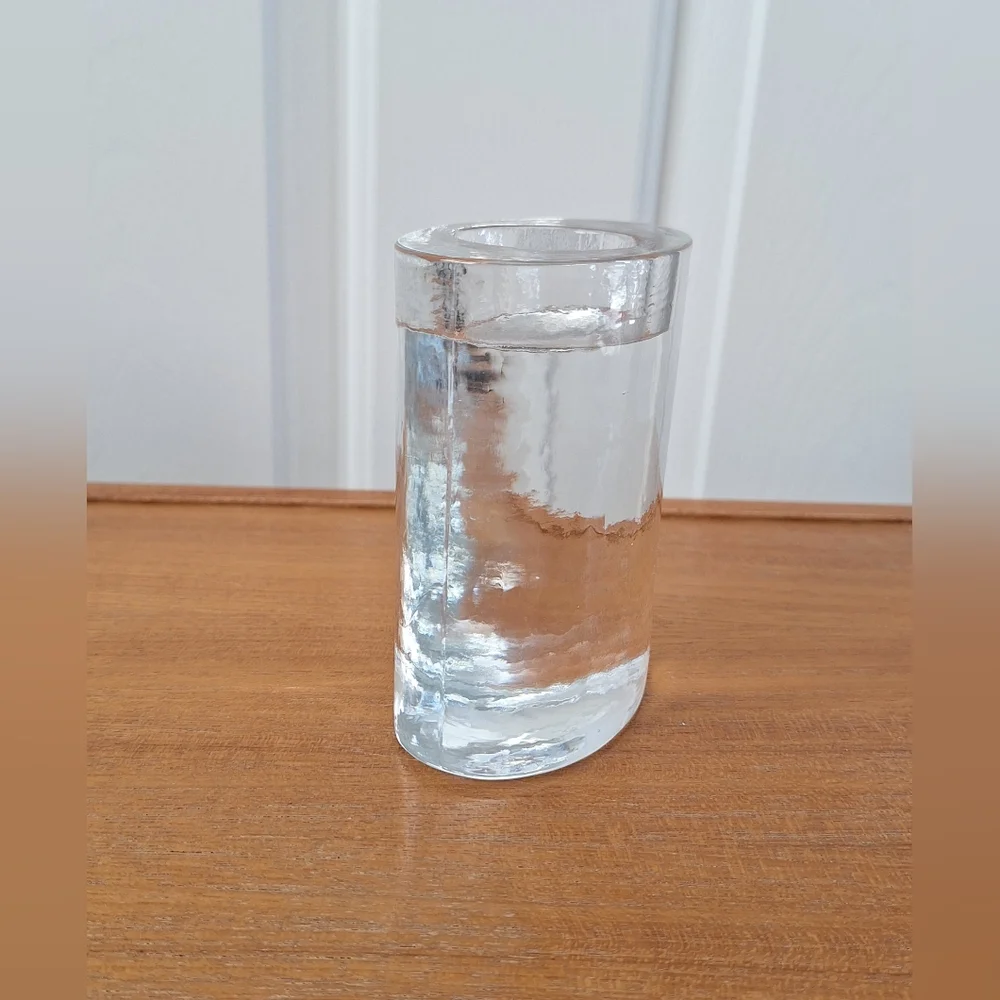 Crate Barrel Clear Glass Candleholder Votive Ice Tealight Textured Rippled NEW